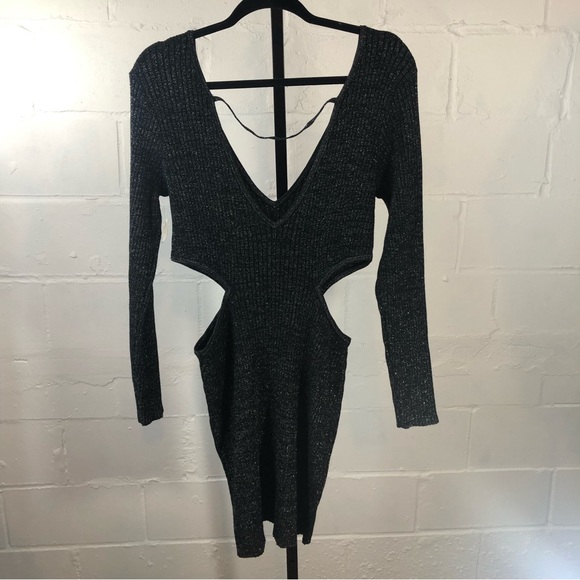Open Edit Woman Sparkle Black Double V Cut Out Mini Dress Size XL NWT #k23 - Picture 4 of 6